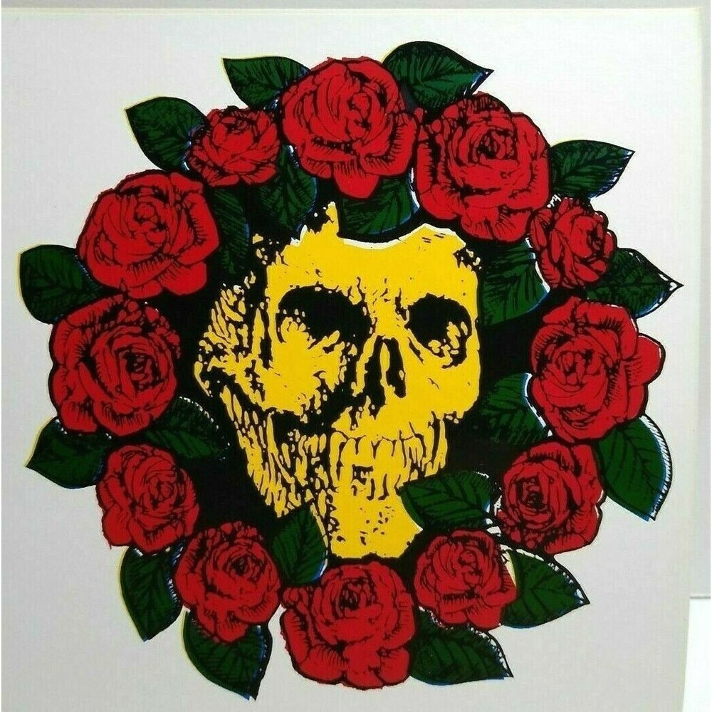 Grateful Dead Car Window Decal 1980s Bertha Yellow Face Skull Bed Of Red Roses